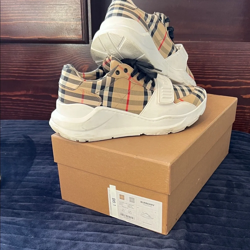 Burberry Checkered Sneakers - Beige, Black, Red - Picture 1 of 5
